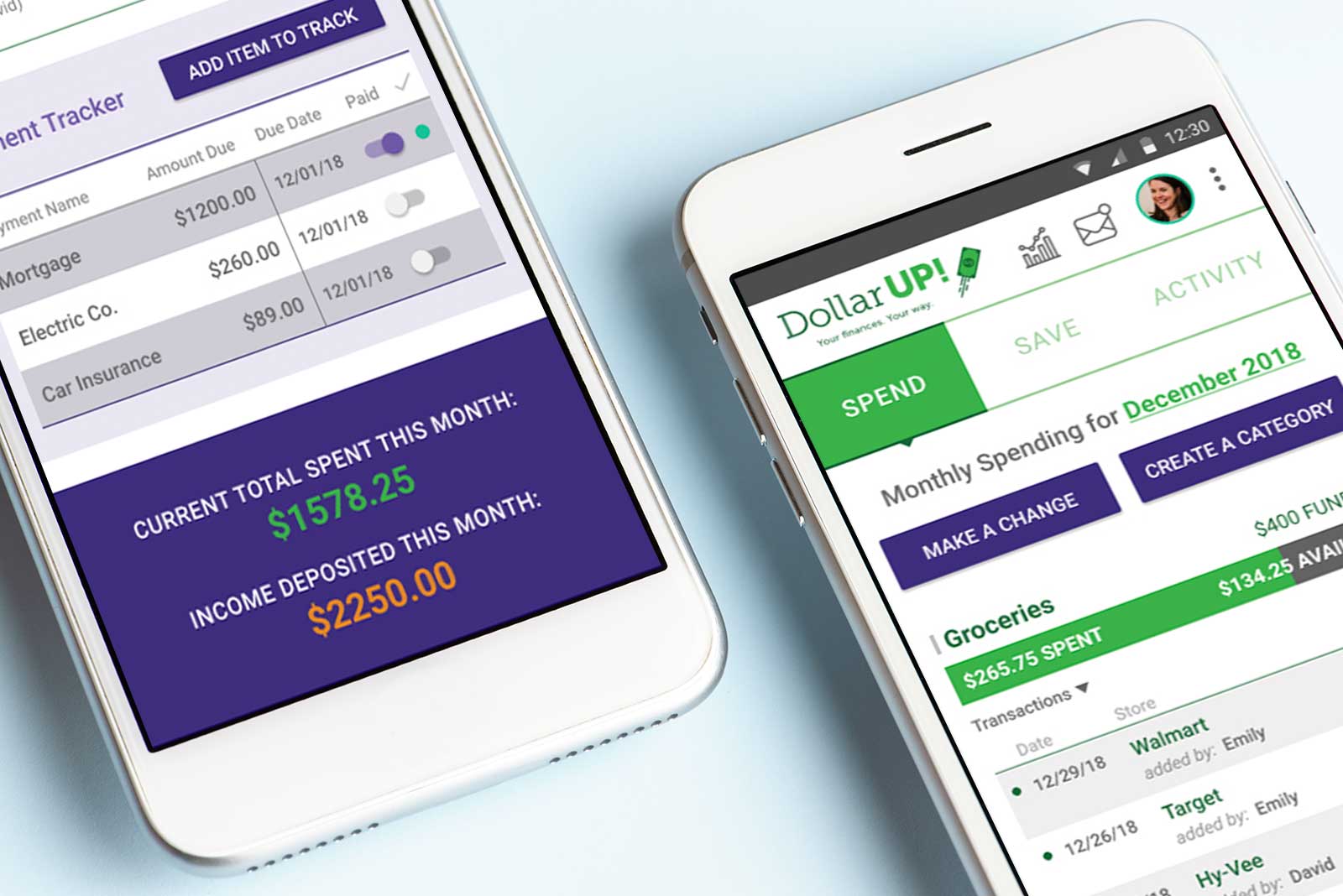 Cover image close-up of main DollarUp app screen