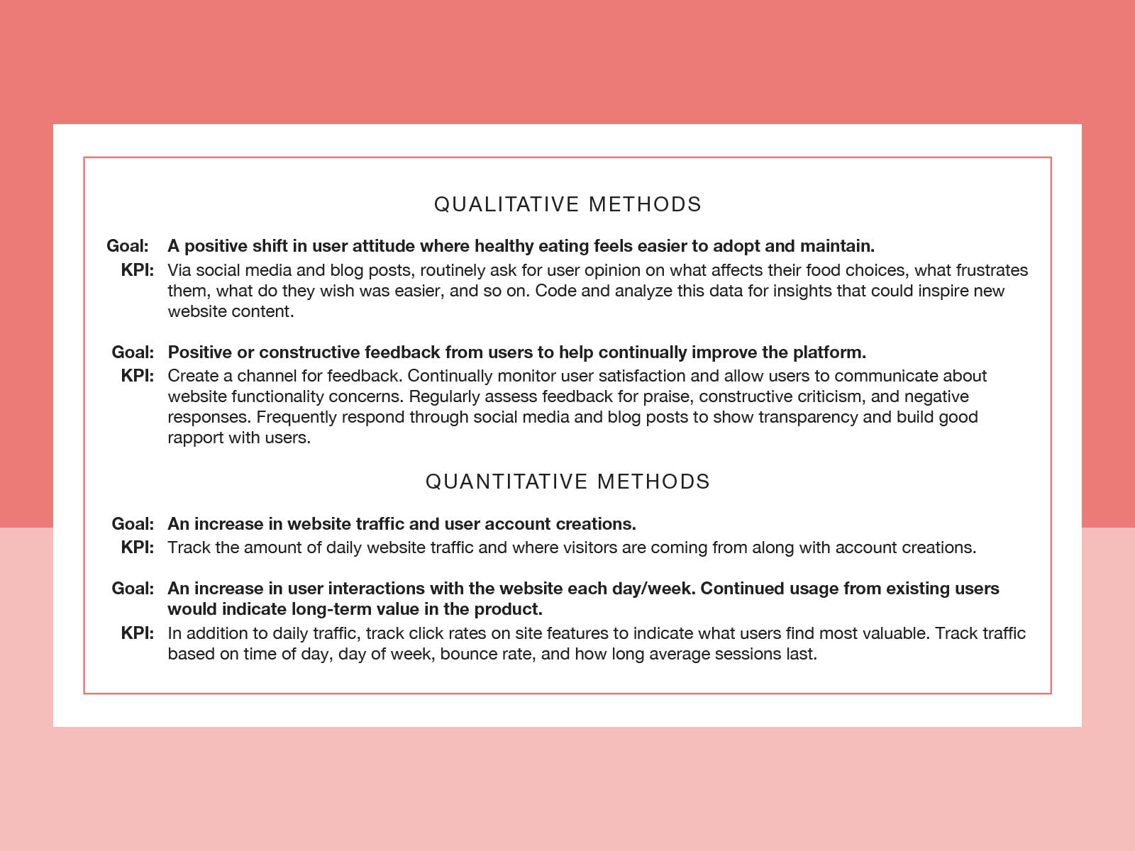 List of Qualitative and Quantitative methods for tracking Key Performance Indicators after website launch