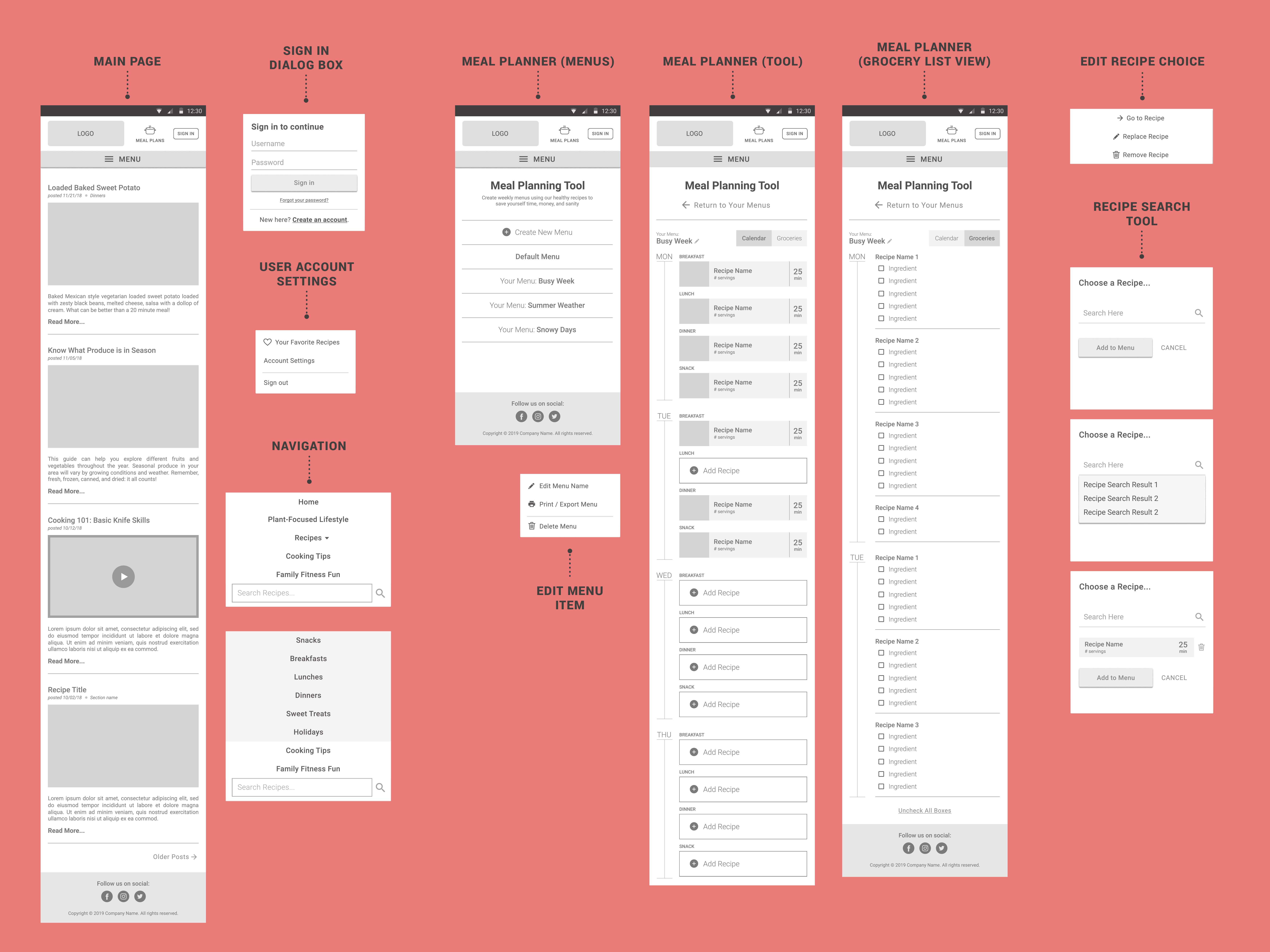 Samples of low-fidelty wireframes